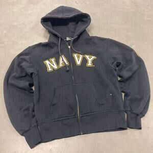 vintage y2k distressed navy military hoodie